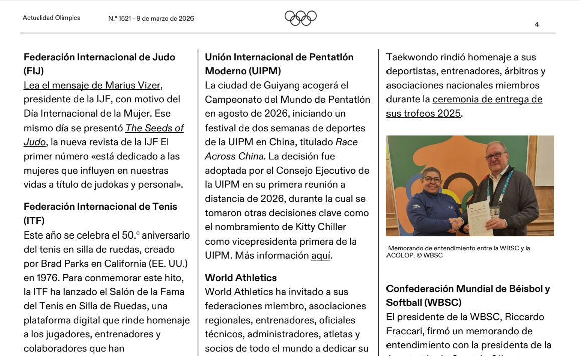            ACOLOP em destaque na newsletter do Comité Olímpico Internacional